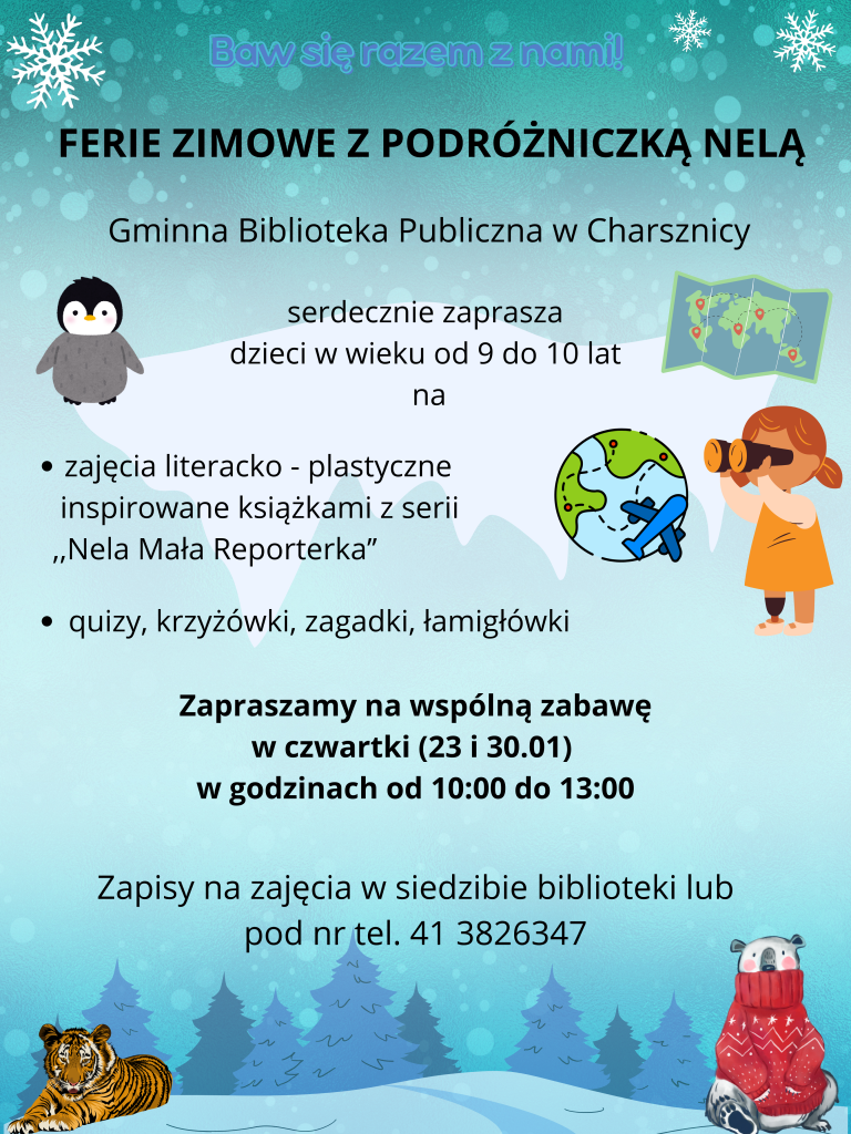 Plakat z informacją o organizowanych zajęciach literacko-plastycznych dla dzieci w wieku 9-10 lat